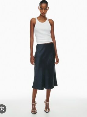 Babaton Satin Slip Midi Skirt in Dark Night Navy s12